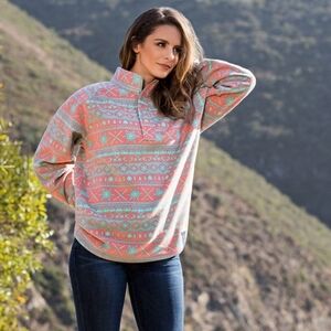 Southern Marsh Alpine Fleece Pullover In Coral And Mint Size Medium
